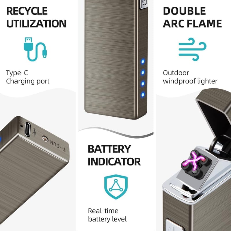 USB Rechargeable Plasma Arc Lighter - Nickel Brushed