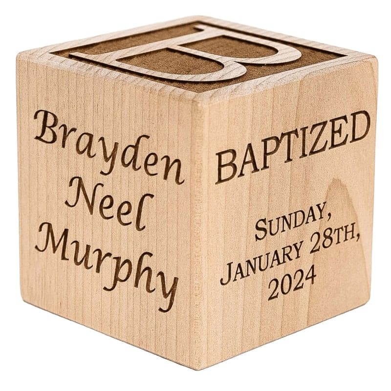 Baptism Baby Block - USA Solid Wood, Laser Engraved