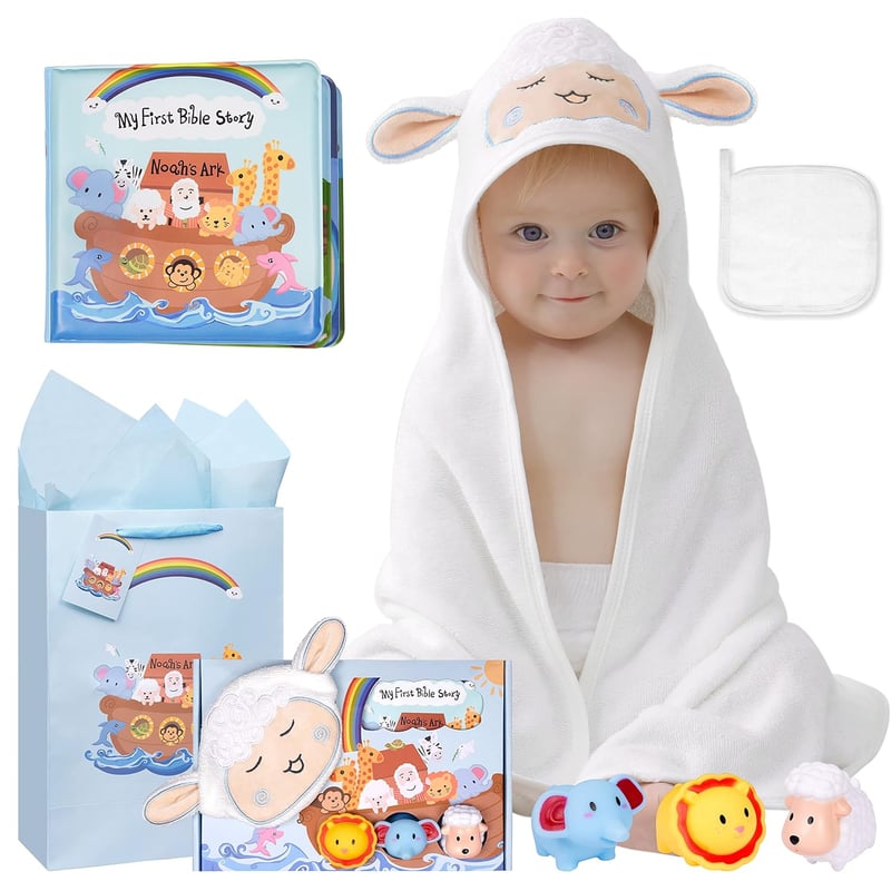 Baptism Gift Set: Noah's Ark Baby Bath Toys & Towel