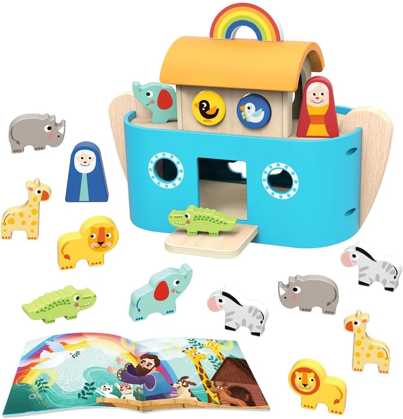 Noah's Ark Wooden Playset with Storybook, 19-Piece for Ages 2+