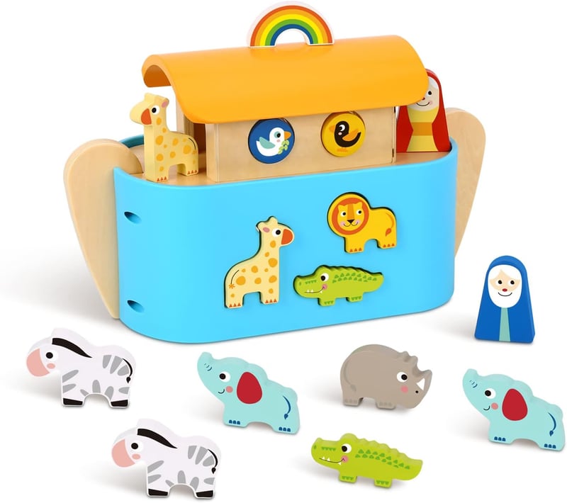 Noah's Ark Wooden Playset with Storybook, 19-Piece for Ages 2+