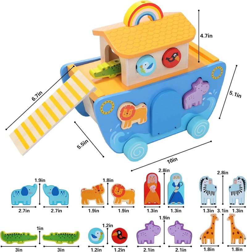 Baptism Wooden Noah's Ark Toy for Toddlers