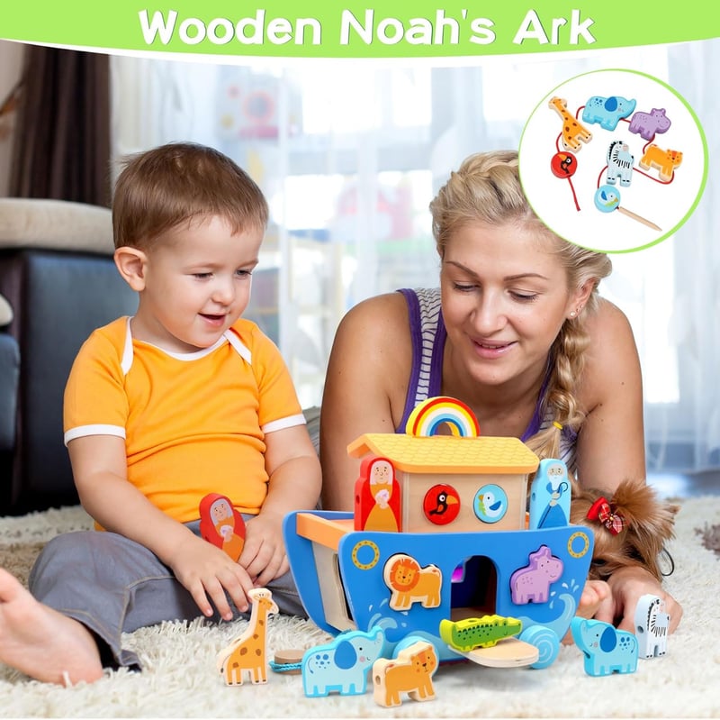 Baptism Wooden Noah's Ark Toy for Toddlers
