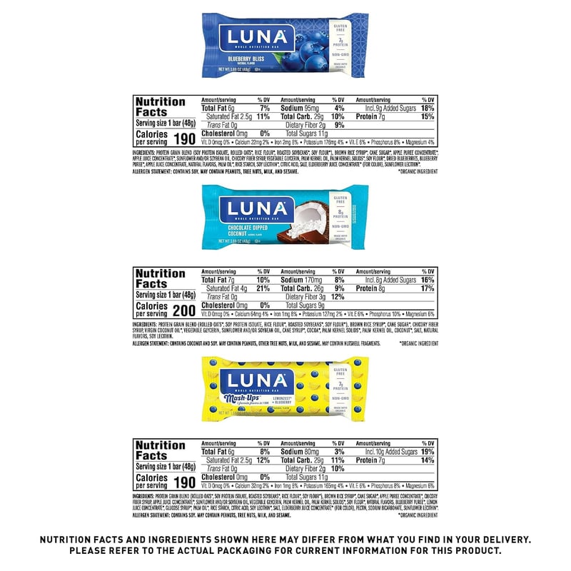 LUNA Variety Snack Bars, 6 Flavors, Gluten-Free, 12-Pack