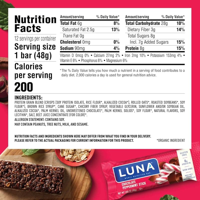 Chocolate Peppermint Protein Bars, Non-GMO, Gluten-Free
