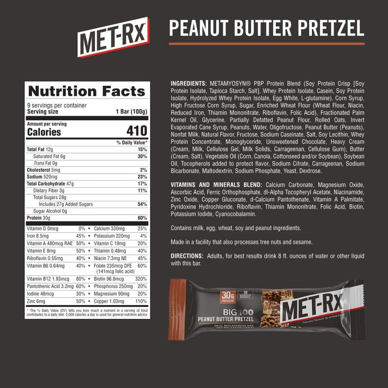 Protein Bars Peanut Butter Pretzel 100g, Pack of 9