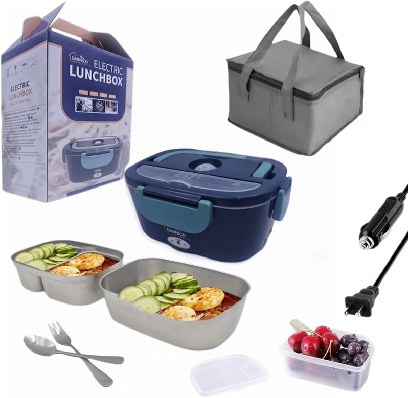 Portable Heated Lunch Box with Utensils & Bag
