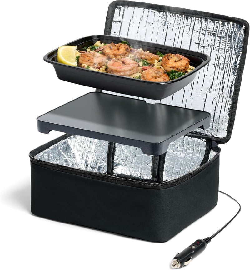 Portable Heated Lunch Box with Glass Container, 12V, Black