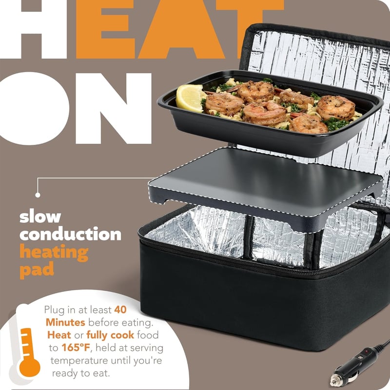 Portable Heated Lunch Box with Glass Container, 12V, Black