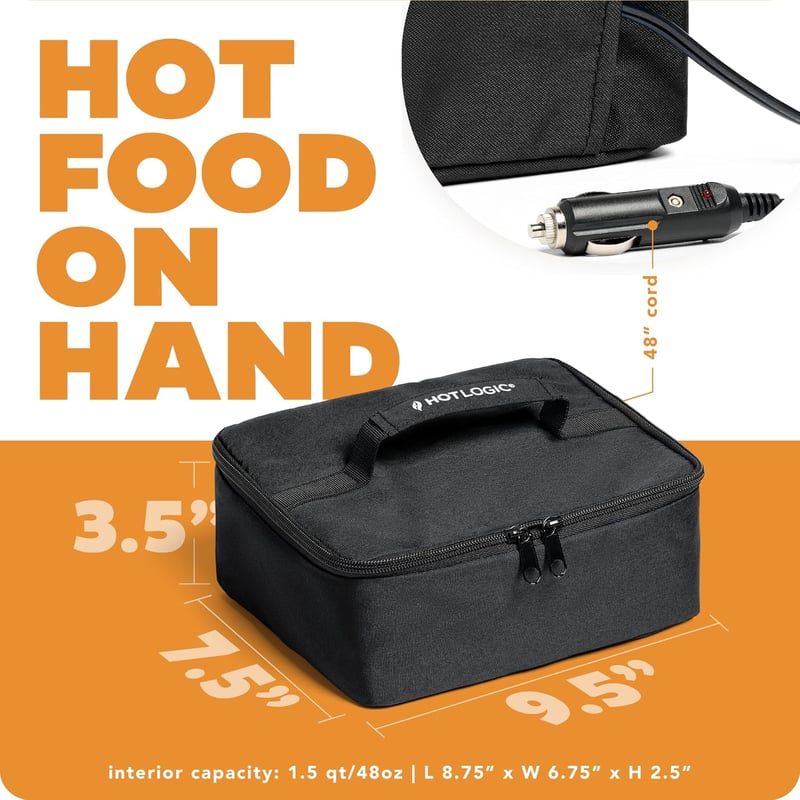 Portable Heated Lunch Box with Glass Container, 12V, Black