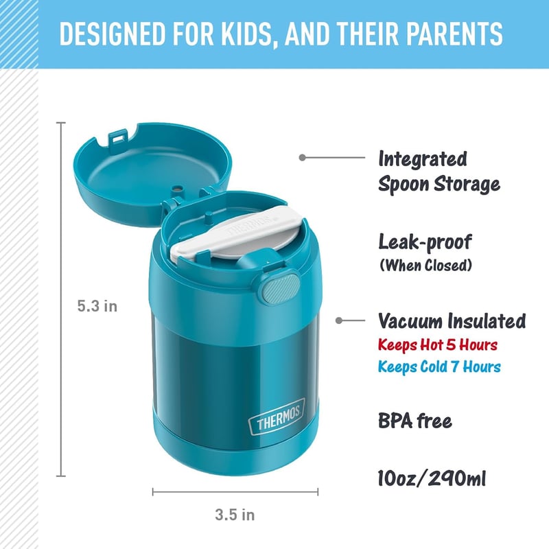 Kids 10 oz Teal Stainless Steel Food Jar with Spoon