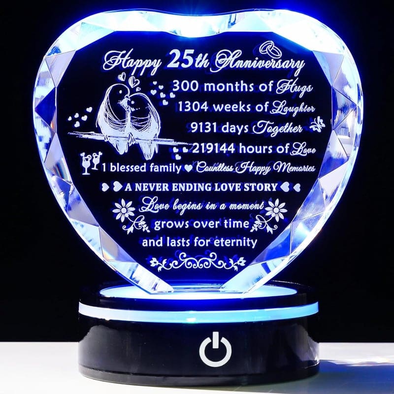 25th Anniversary Crystal Heart Keepsake for Couples