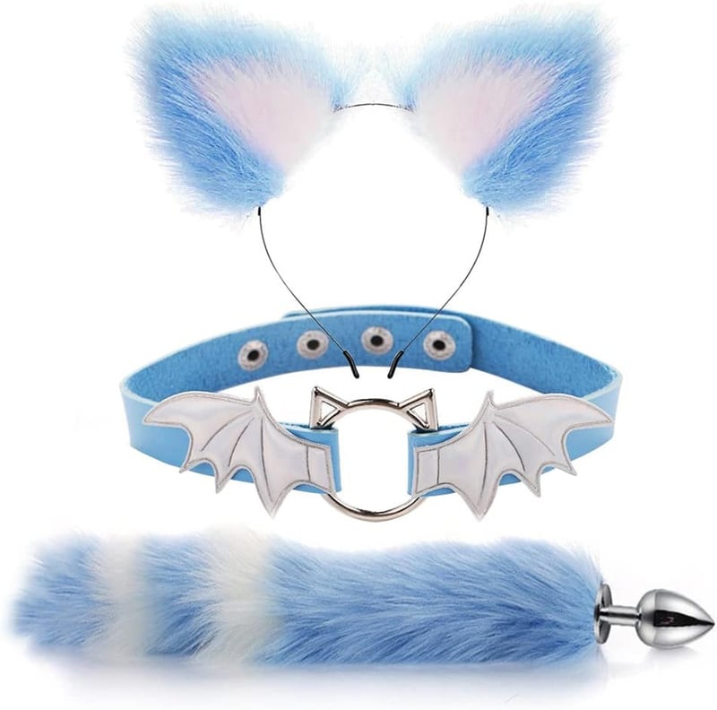 Animal Cosplay Fox Tail & Ears Set with Bat Collar