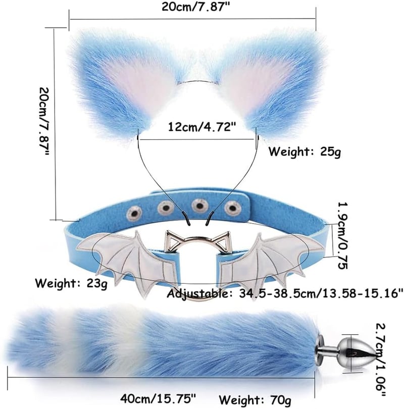 Animal Cosplay Fox Tail & Ears Set with Bat Collar
