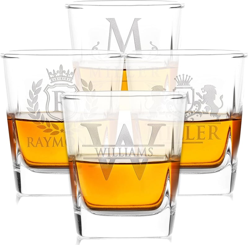 Personalized Whiskey Glasses Set – Monogrammed 9 oz, Dad Gift