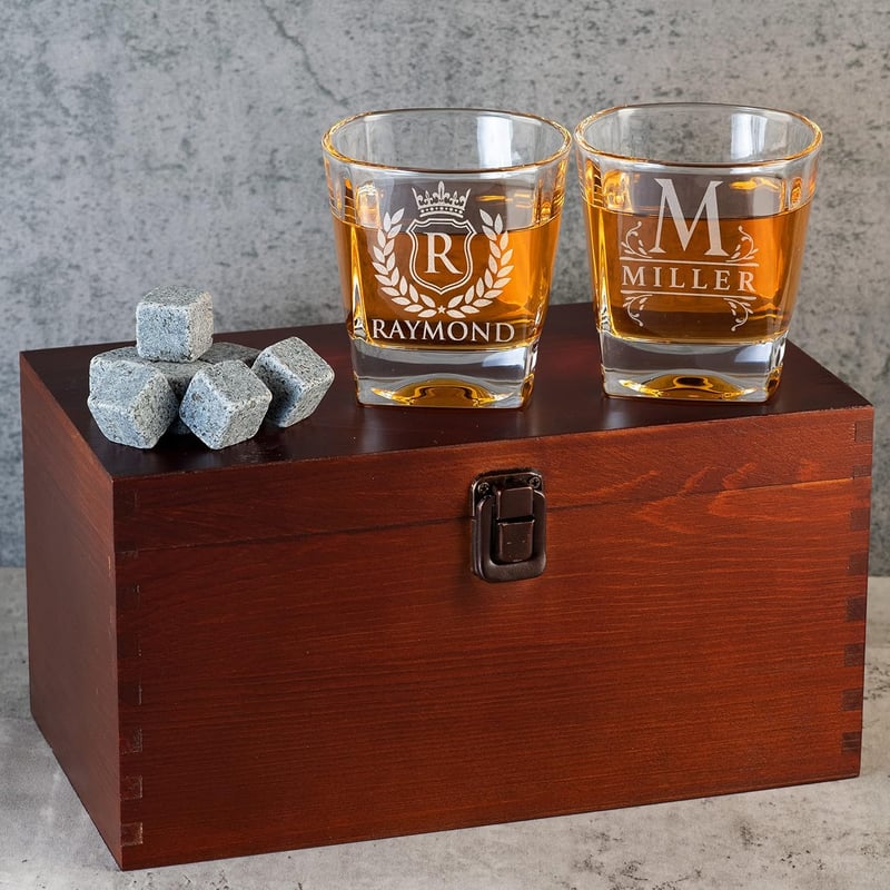 Personalized Whiskey Glasses Set – Monogrammed 9 oz, Dad Gift