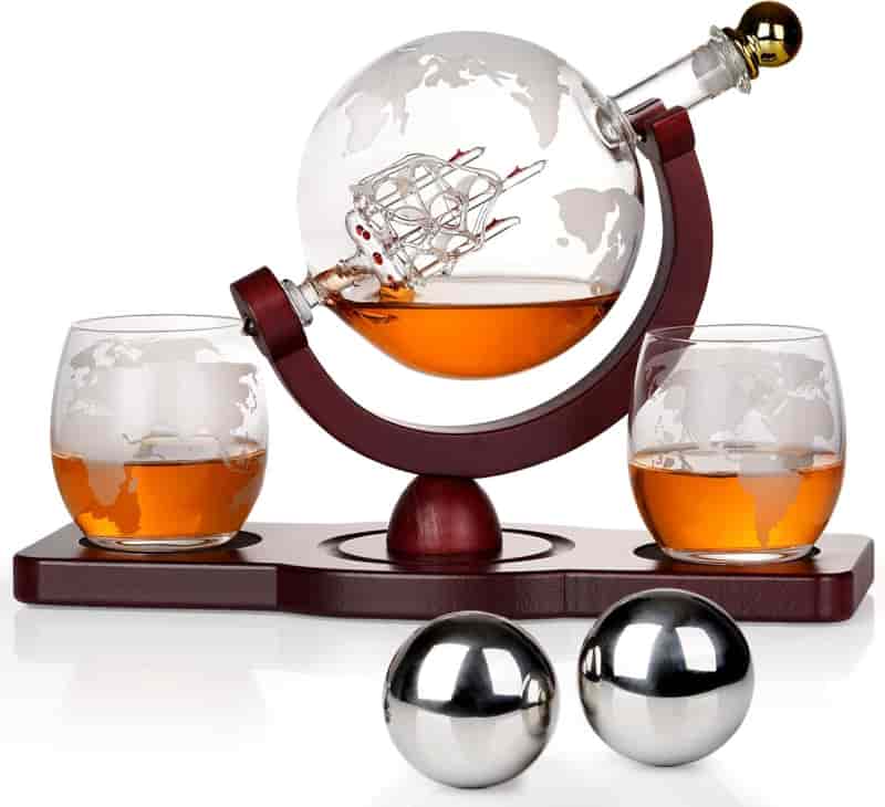 Father's Day Whiskey Decanter Globe Set with Glasses & Stones