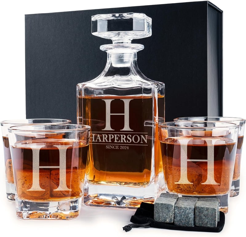 Custom Whiskey Set: 25 Oz Decanter & 4 Glasses