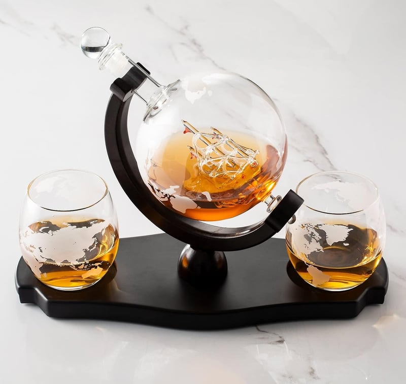 Whiskey Globe Decanter Set with Glasses in Gift Box