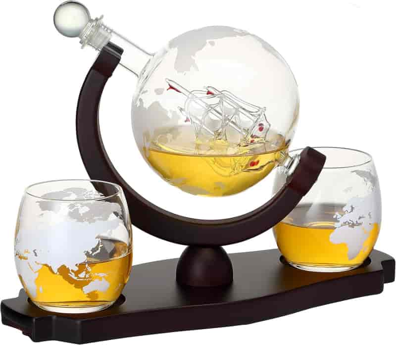 Whiskey Globe Decanter Set with Glasses in Gift Box