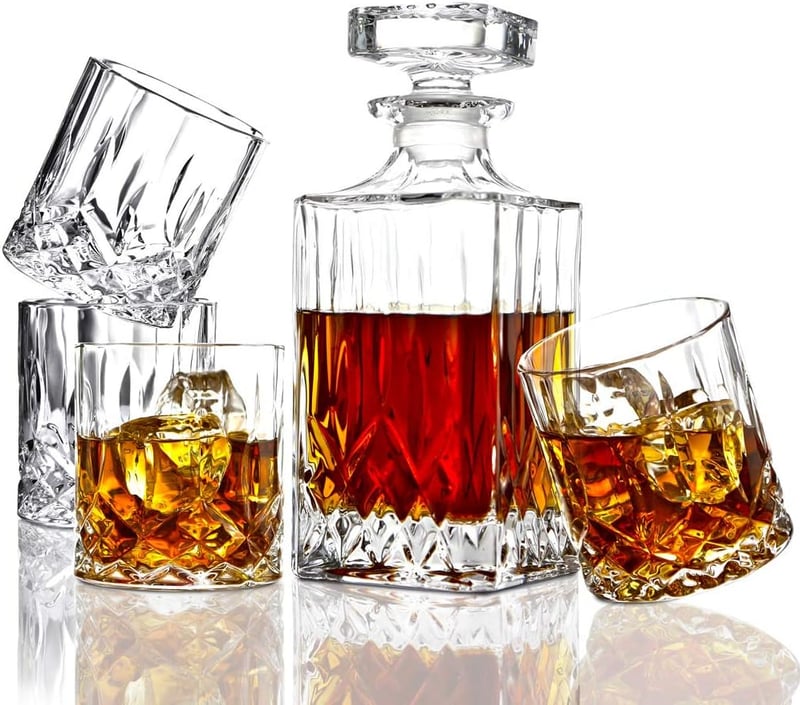Crystal Whiskey Decanter Set with 4 Glasses for Men