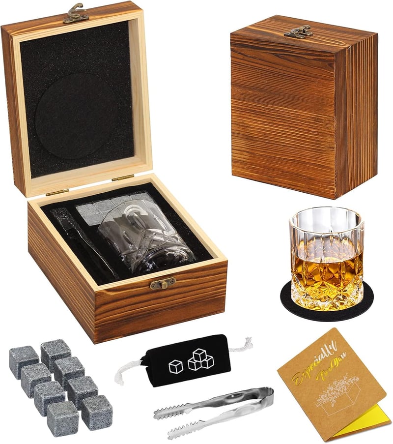 Whiskey Gift Set: Stones & Glass in Wooden Box