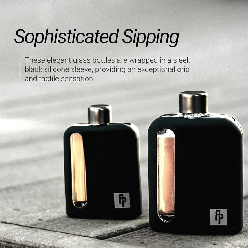 Glass Hip Flask with Cork & Silicone Lid - 100ml Black