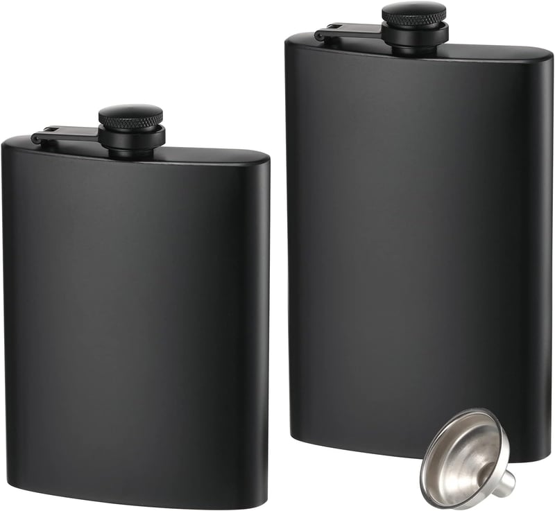 Stainless Steel Matte Black Hip Flask Set