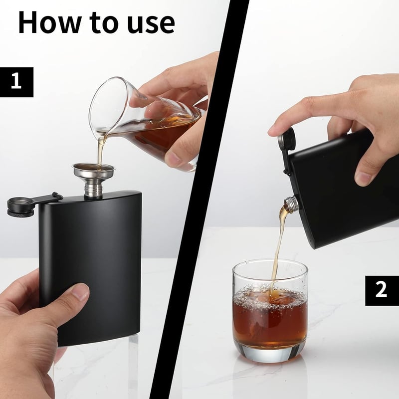 Hip Flask Set, 8 & 12 Oz Stainless Steel, Matte Black