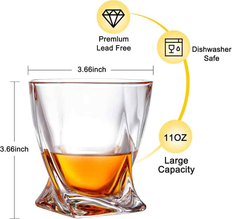 Whiskey Glass Gift Set with Ice Molds - 11 Oz for Men