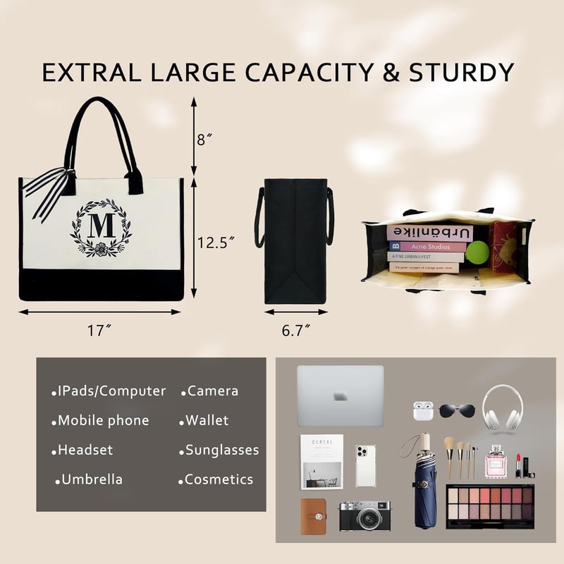 Personalized Monogram Canvas Tote with Pocket