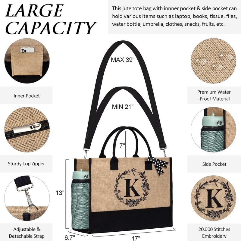 Birthday Personalized Monogrammed Jute Tote Bag