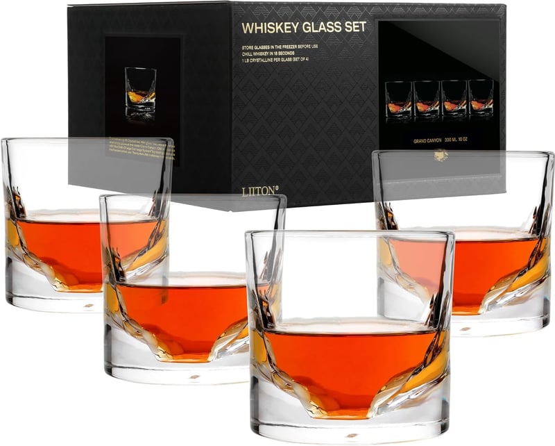 Whiskey Glass Set for Men, Freezable Thick Crystal, 10 oz