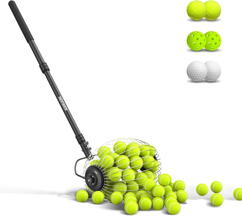 Telescopic Tennis Ball Collector Roller, Quick Picker for Up to 40 Balls