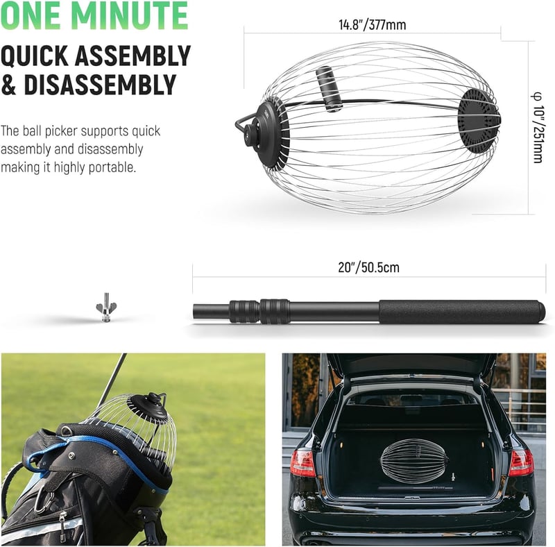 Telescopic Tennis Ball Collector Roller, Quick Picker for Up to 40 Balls