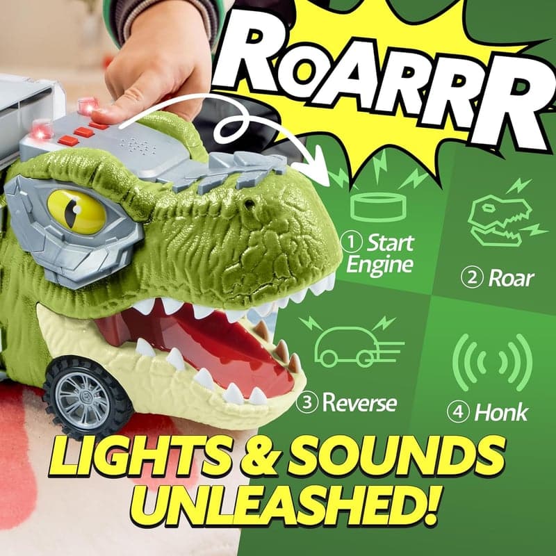 Dinosaur Truck with 12 Pull-Back Cars – Birthday Gift for Kids 3-5