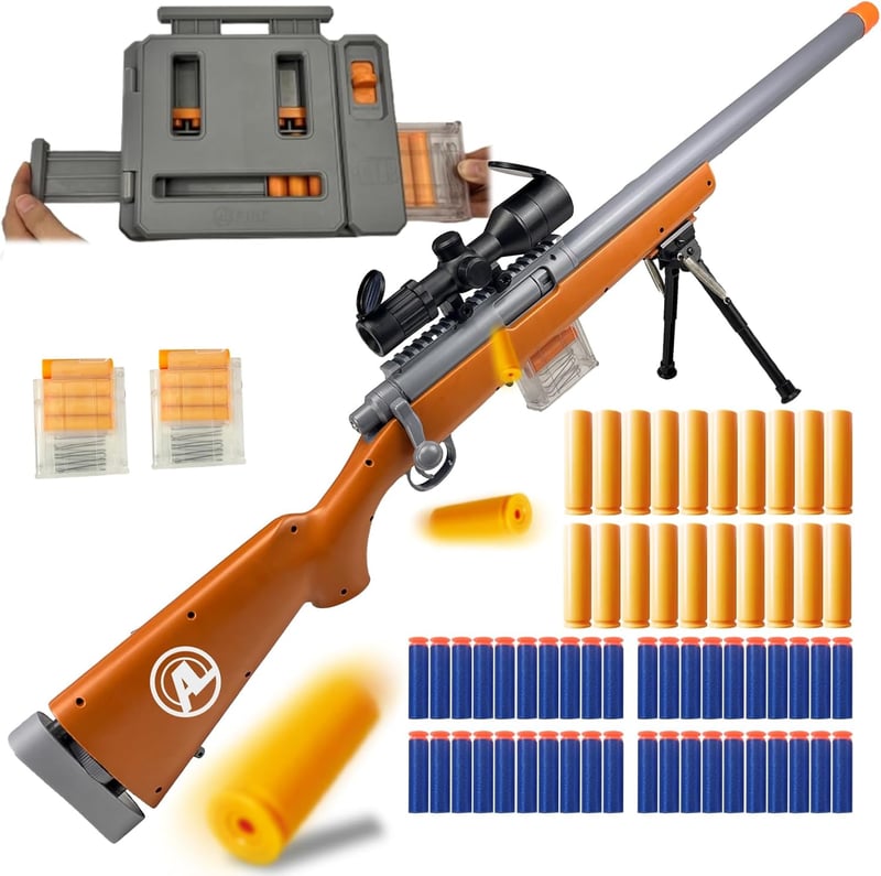 Soft Bullet Toy Gun with Scope, 40 Darts, Brown