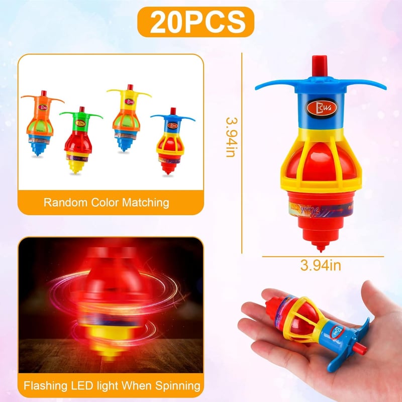 LED Light-Up Spinning Tops - Bulk Party Favors for Kids (20PCS)
