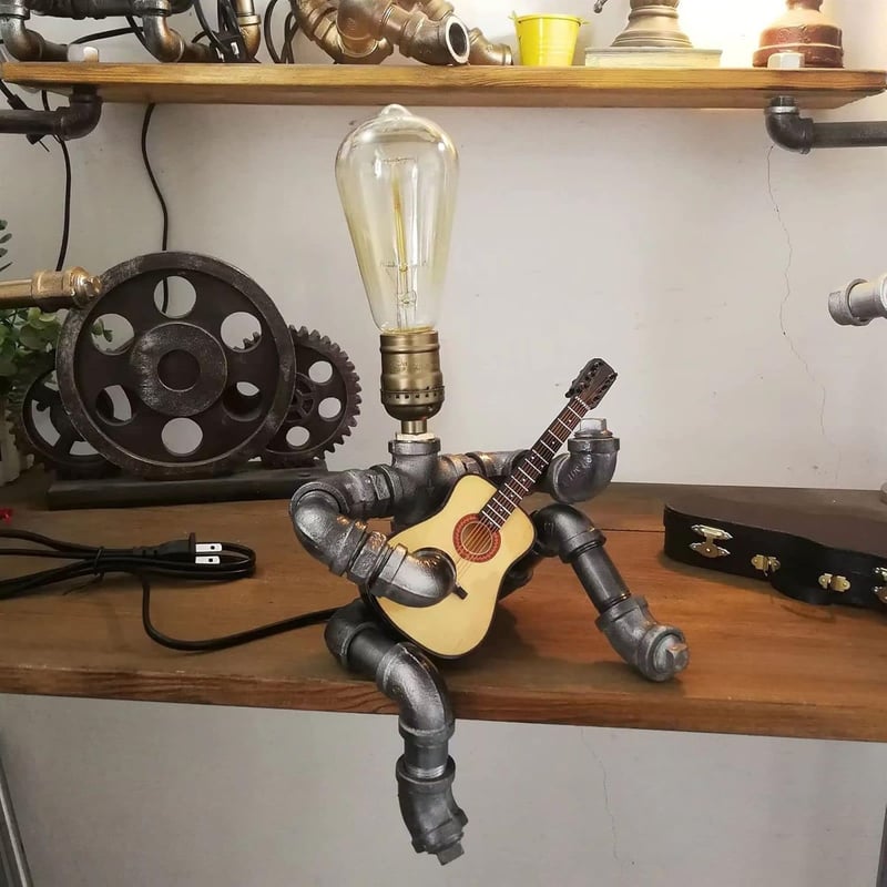 Retro Guitar Lamp with Edison Bulb – Steampunk Industrial Decor