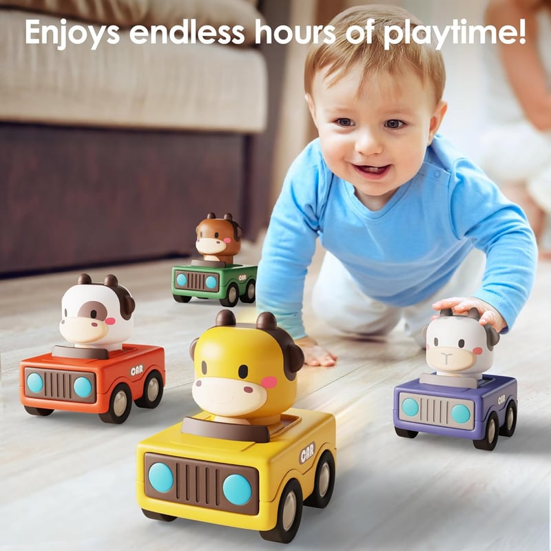 1st Birthday Toddler Push & Go Animal Racing Car Toy Set