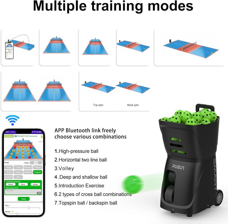 Smart Pickleball Serving Machine with App Control, 80+ Ball Capacity