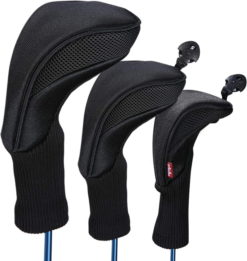 Black Golf Club Headcover Set with Interchangeable Tags (3 Pcs)