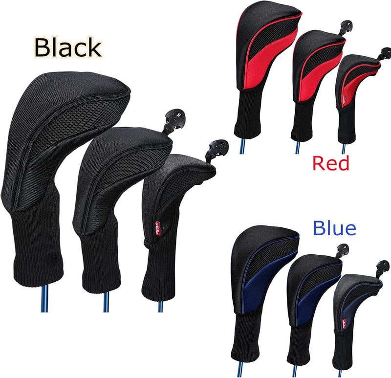 Black Golf Club Headcover Set with Interchangeable Tags (3 Pcs)