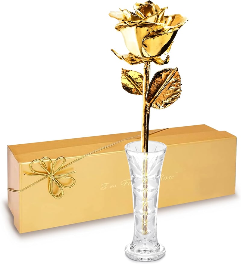 24K Gold-Dipped Rose in Glass Vase - Romantic Gift for Anniversary