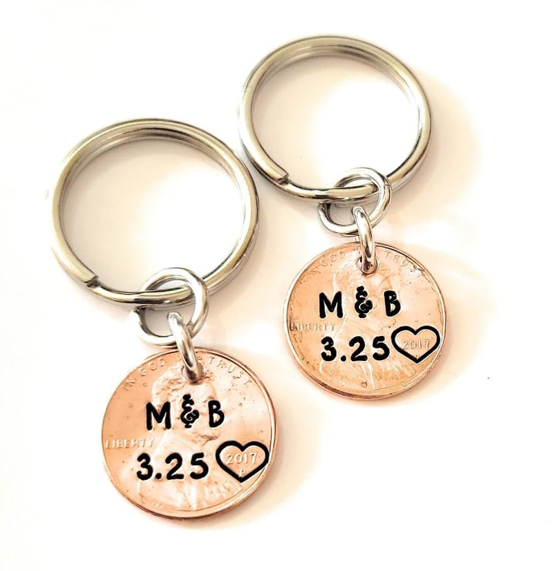 Anniversary Copper Penny Keychain Set with Personalization