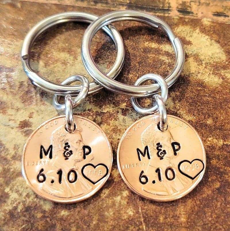 Anniversary Copper Penny Keychain Set with Personalization