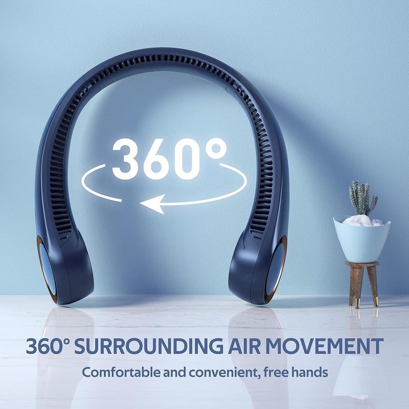 Portable Bladeless Neck Fan, USB Rechargeable, 3 Speeds