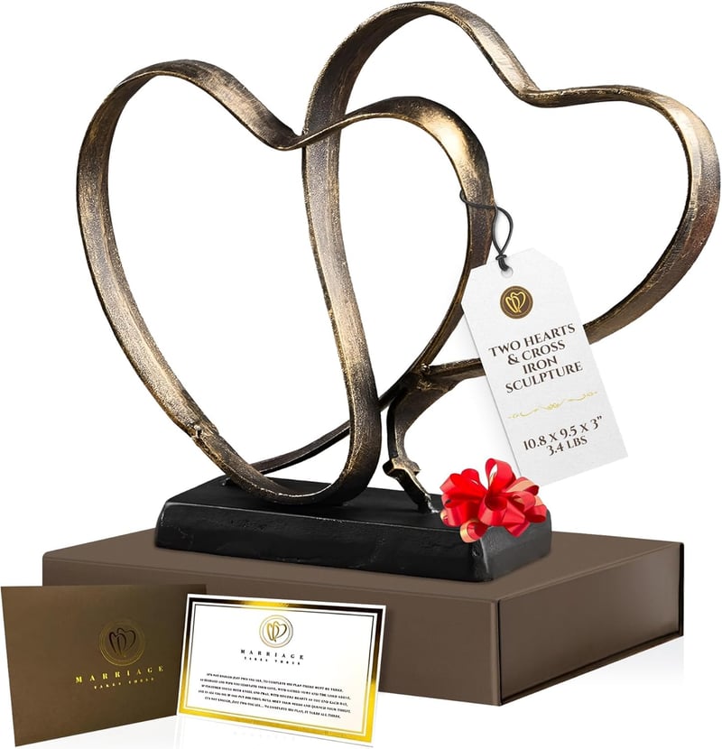 Wedding Anniversary Iron Heart Sculpture Gift Set