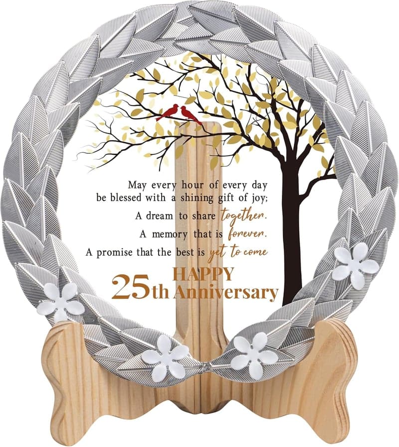 25th Anniversary Crystal Plate with Gold Leaf Wreath for Couples