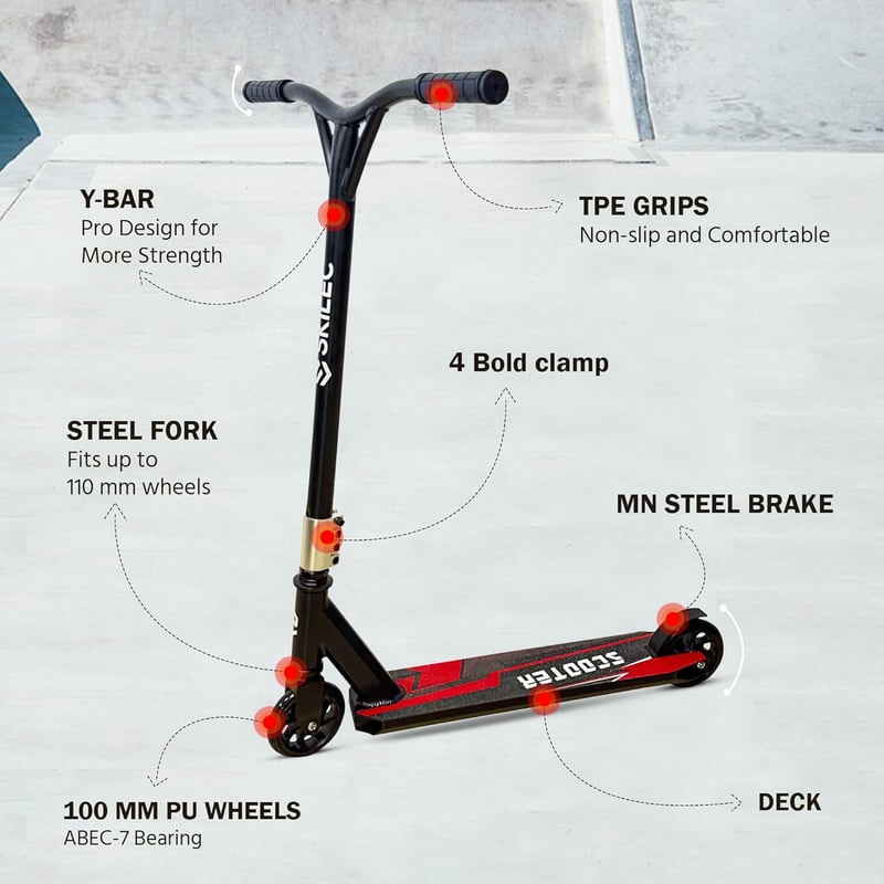Pro Freestyle Stunt Scooter, BMX Design, 220lbs Capacity